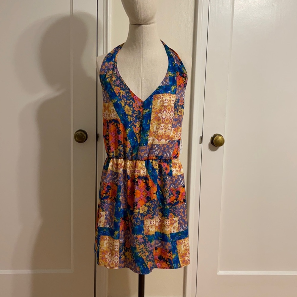 NWT AQUA printed halter dress size L.